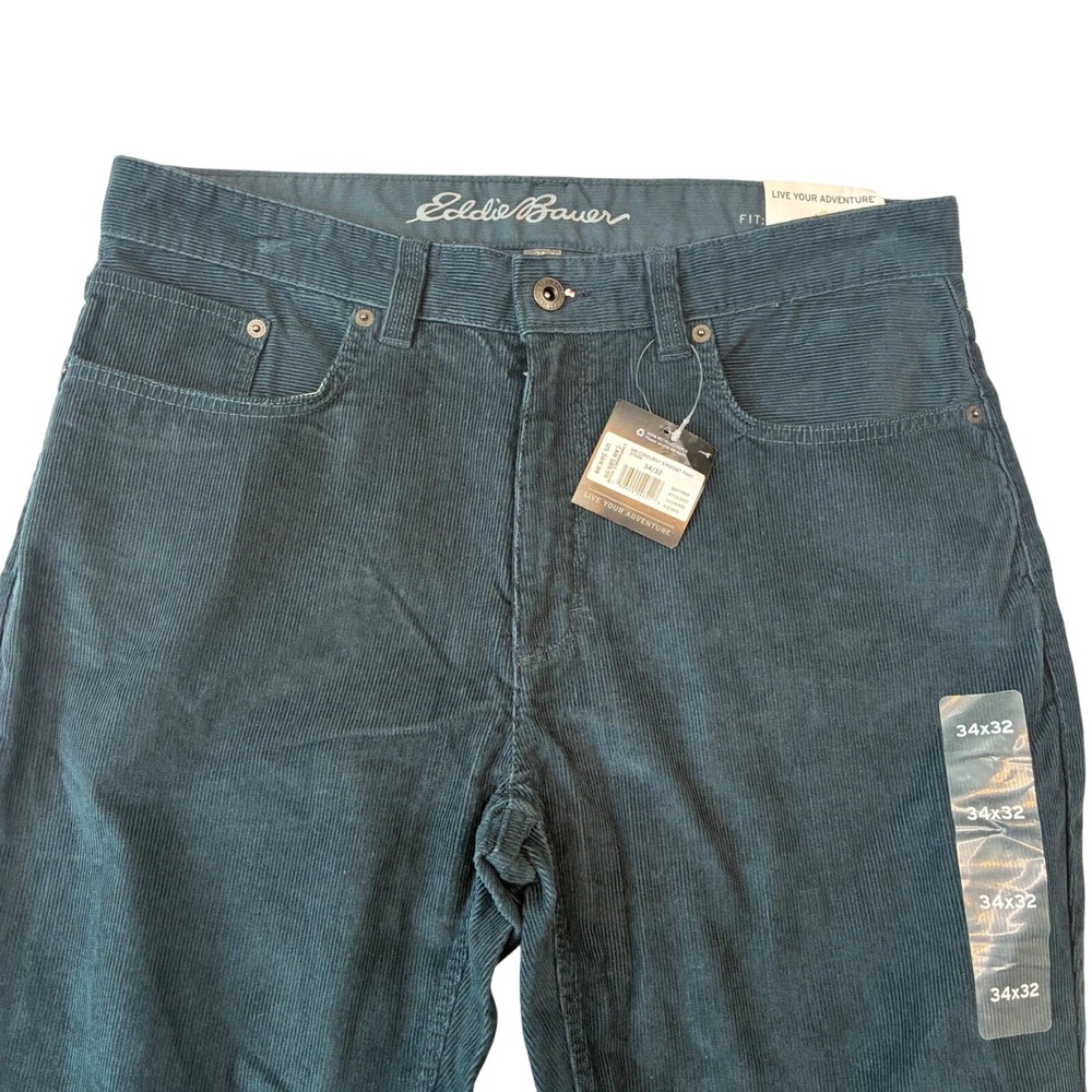 Eddie Bauer‎ Corduroy Pants Mens 34x32 Storm Teal Classic Fit Straight Leg NWT